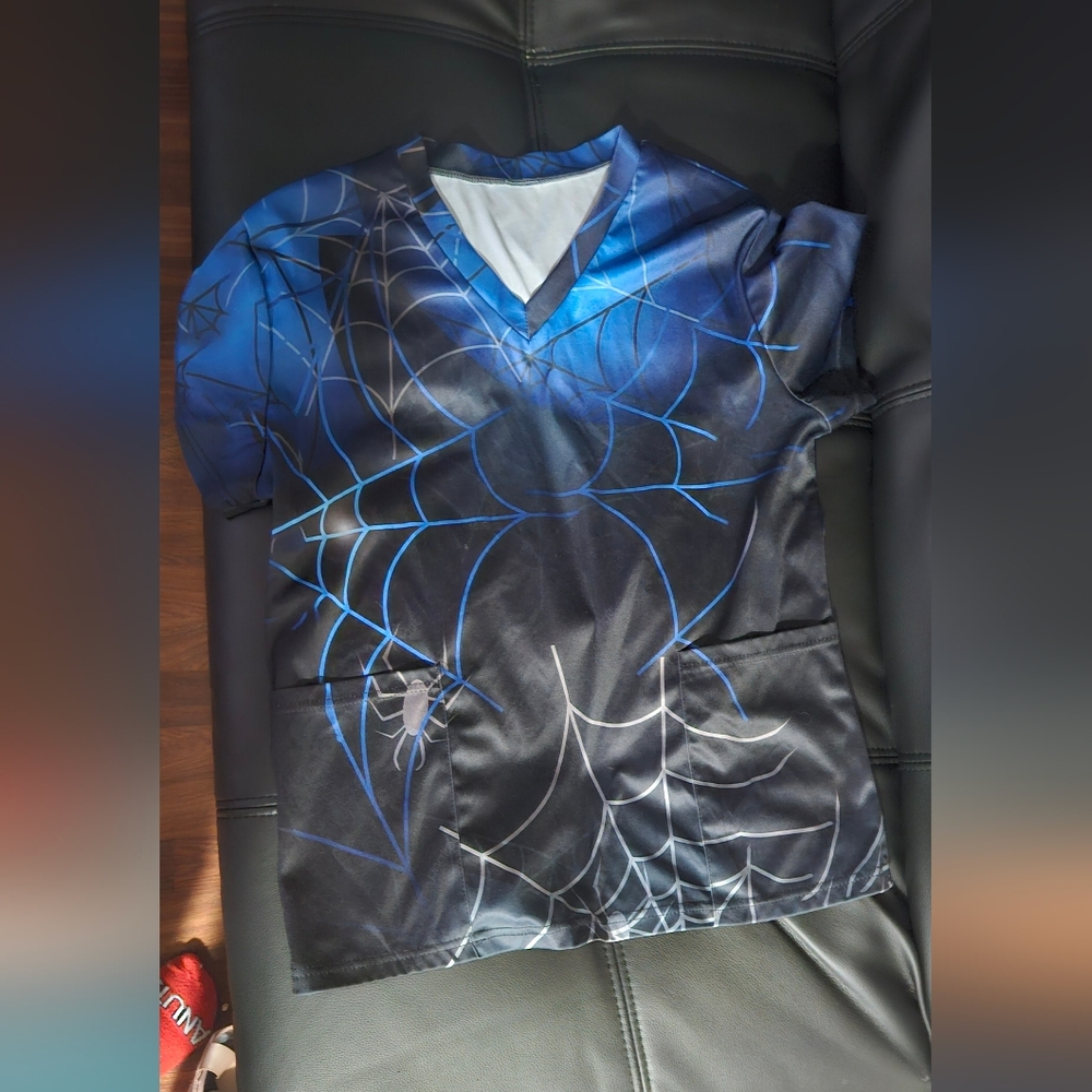 Spider Web Design Halloween Scrub Top
